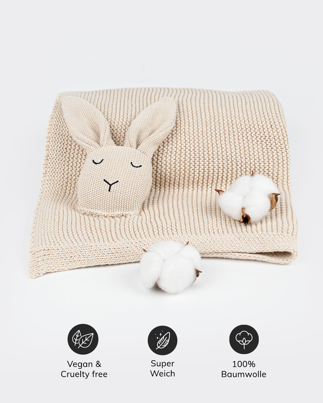 Baby Kuscheldecke mit Hasenkopf Beige