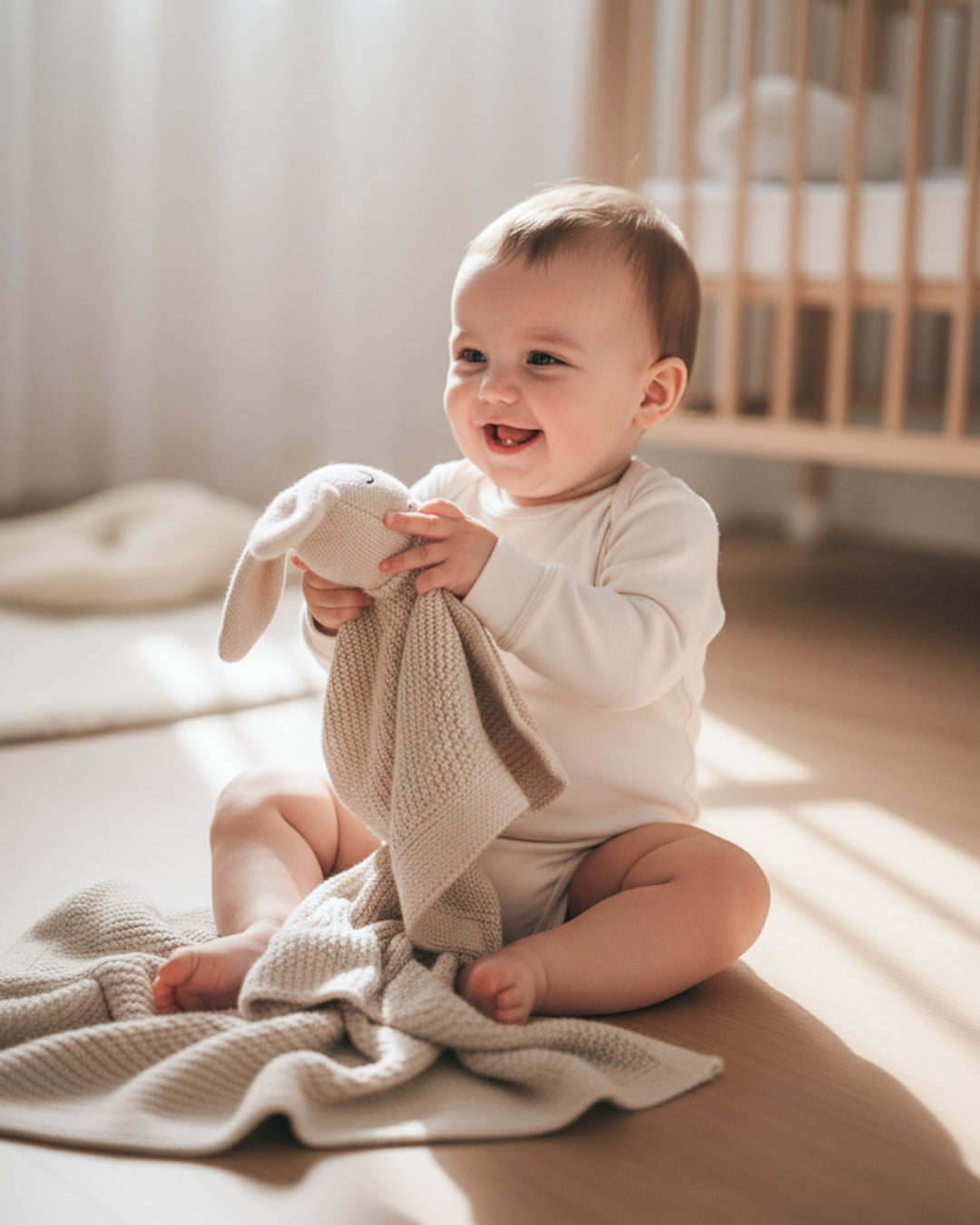 Baby Kuscheldecke mit Hasenkopf Beige