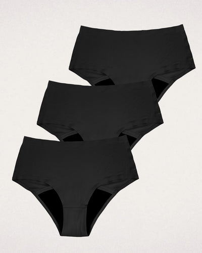 MYLILY High Waist Menstruationsunterwäsche im 3er Sparset, in schwarz, für extra Komfort.