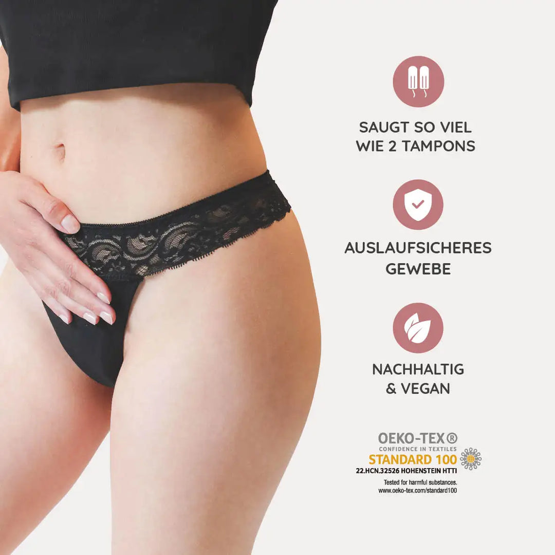 Period Panty Slip Periodenunterwäsche schwarz mit Spitze online