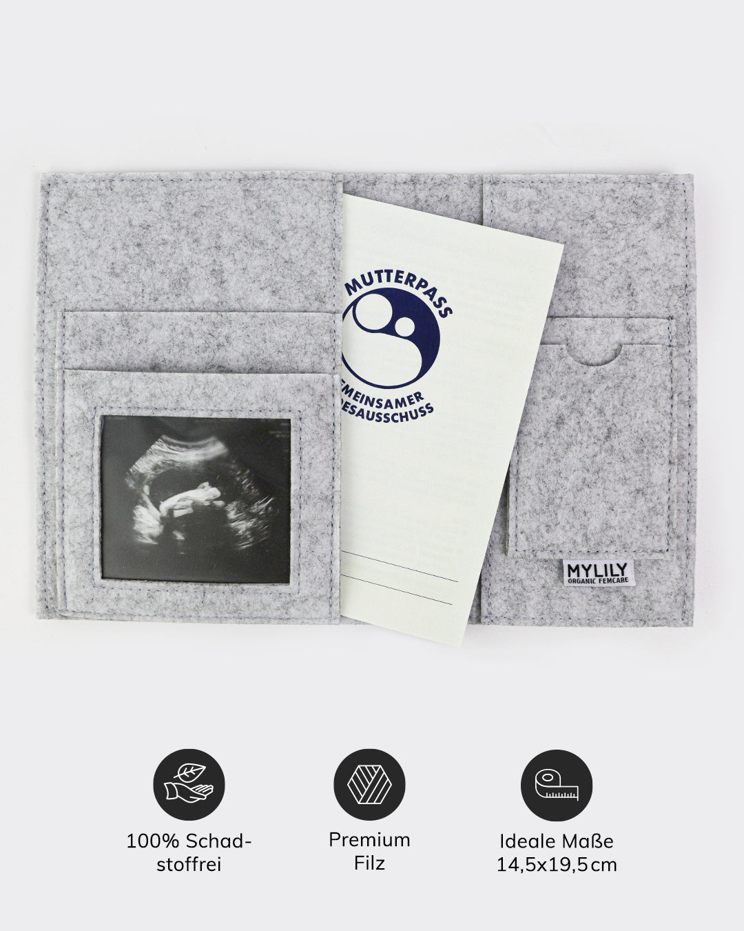 Mutterpasshülle “Hallo kleiner Sonnenschein” aus Filz | Grau mit Regenbogen