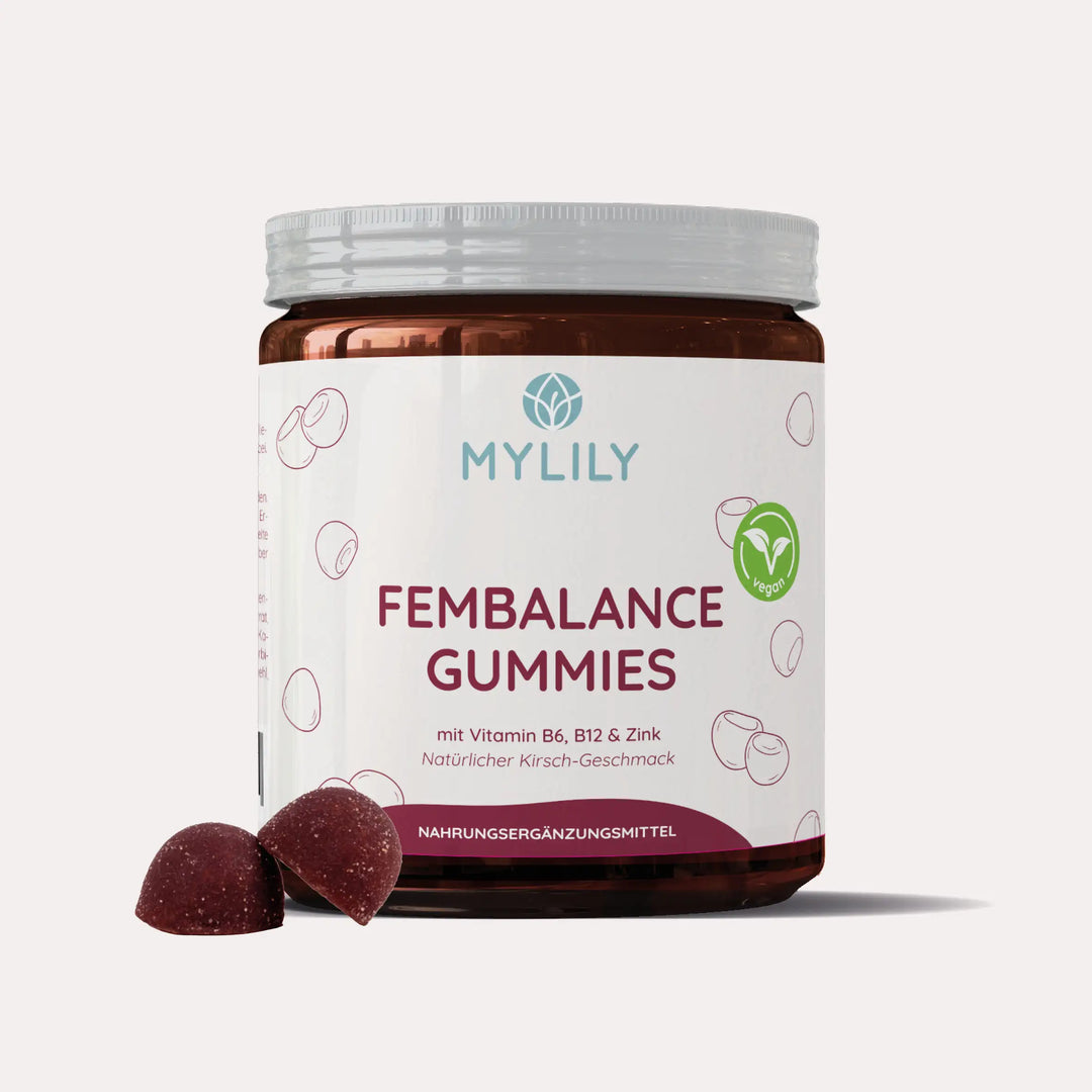 MYLILY Organic Femcare PMS Gummies, Fembalance, Prämenstruelles Syndrom Nahrungsergänzung. Fühle dich gesund mit Vitamin B6, Vitamin B12 und Zink