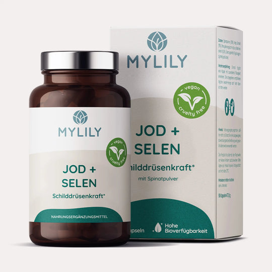 MYLILY Schilddrüse Unterstützung mit Jod und Selen. Gewonnen aus Spinatpulver zur Unterstützung deiner Schilddrüse als Nahrungsergänzungmittel. 