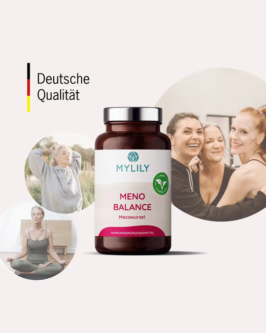 Meno Balance mit Macawurzel: In Deutschland hergestellt, ideal für Frauen in der Menopause.