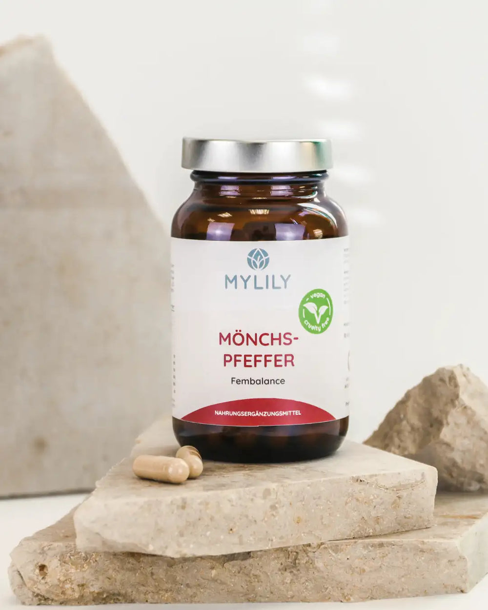 Mönchspfeffer Kapseln bei MYLILY sind vegan, cruelty-free und für die Fembalance.