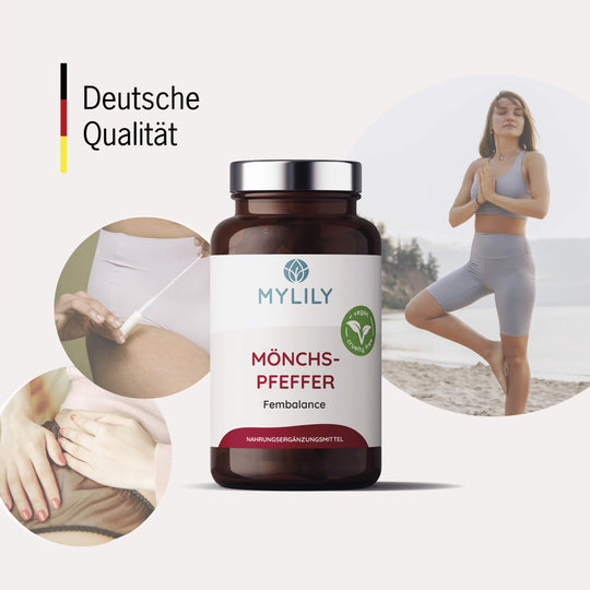 Mönchspfeffer Nahrungsergänzung von MYLILY hergestellt in Deutschland. Für einen ausgeglichenen Zyklus