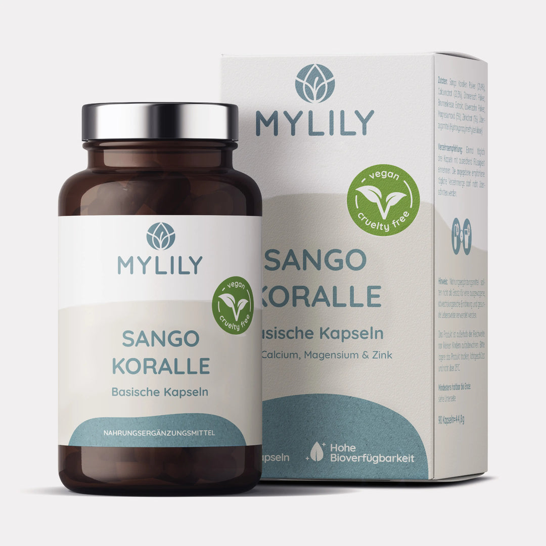 MYLILY Basische Kapseln: Veganes Nahrungsergänzungsmittel Sango Koralle, Calcium, Magensium und Löwenzahn für den Magen und die Verdauung