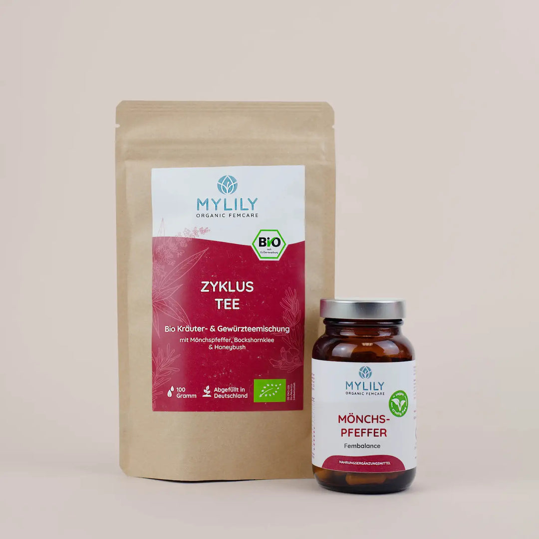 Tee & Nahrungsergänzungsmittel gegen Regelschmerzen | Bio Tee für Frauen bei Menstruationsbeschwerden | Tee & Nahrungsergänzung für einen Regelmäßigen Zyklus im Bundle