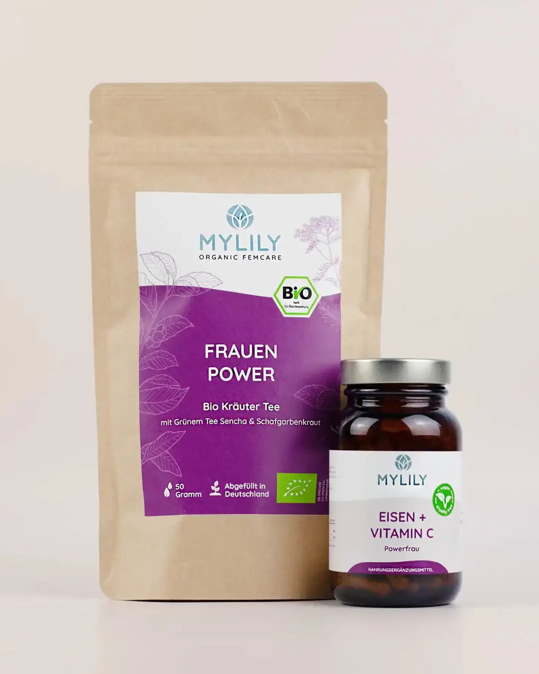 Das Powerfrau Bundle mit Eisen & Vitamin C für ein starkes Immunsystem für Frauen*. Mit Tee und Nahrungsergänzungsmittel für einen starken Alltag.