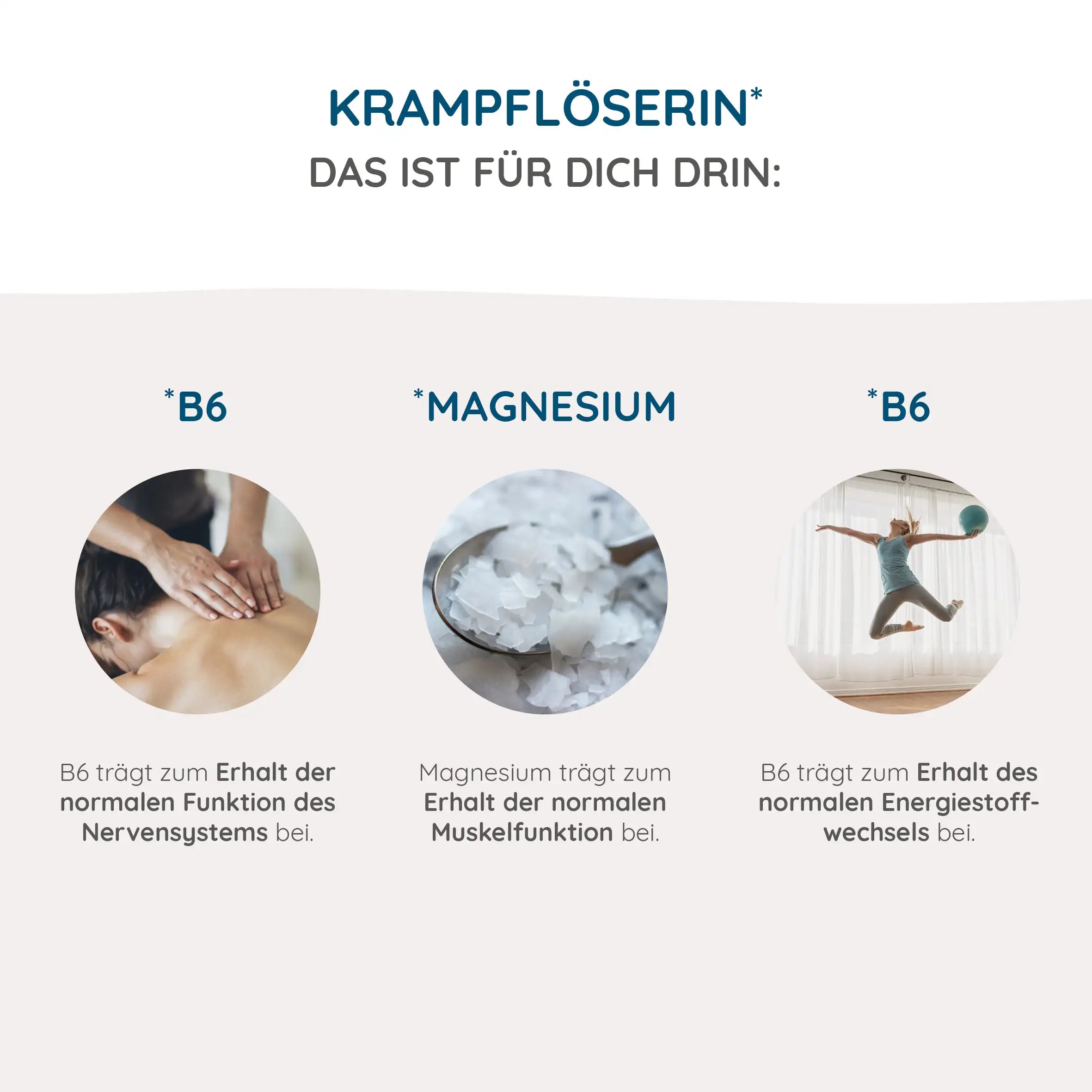 Krampflöserin Supplement mit B6 für den Erhalt des Nervensystems und zum Erhalt des Energiestoffwechsels, Magnesium für die Muskelfunktion mit Vitamin C.