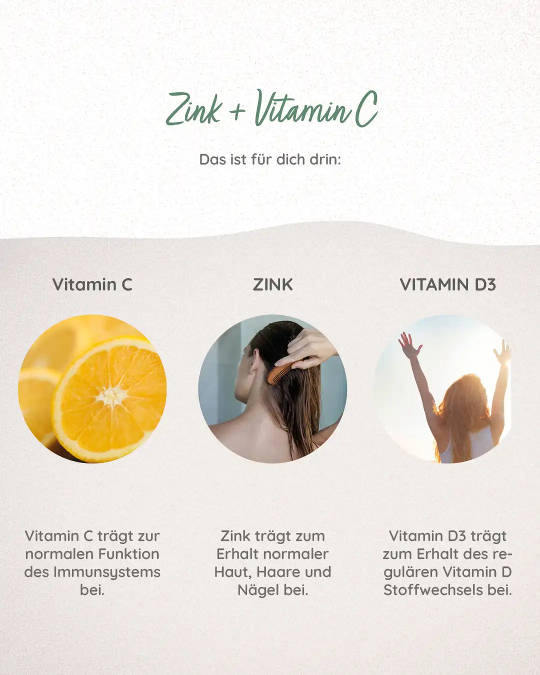 Die Alltagsheldin enthält Zink und Vitamin D3 für Immunsystem, Stoffwechsel und gesunde Haut.