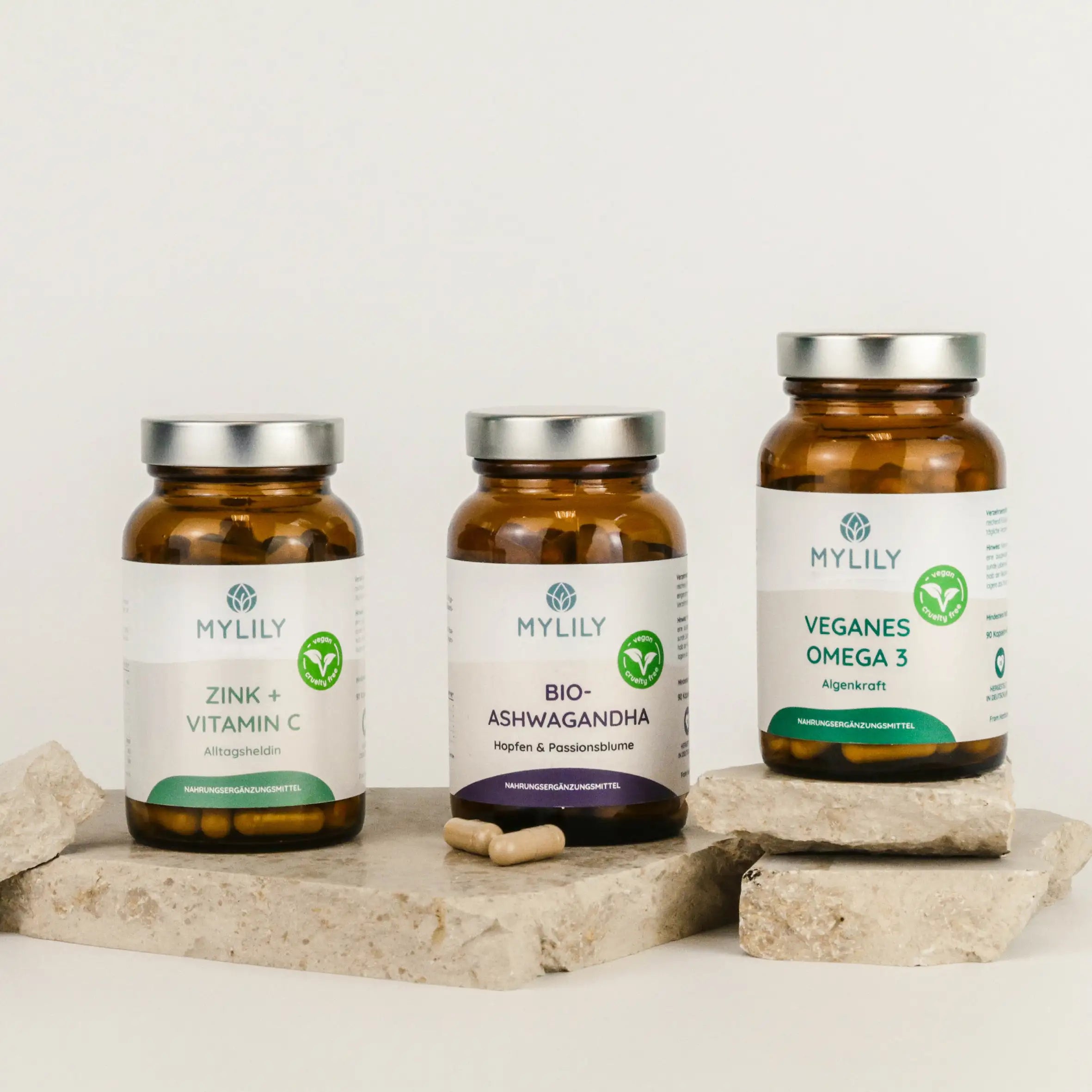 Anti Stress Set mit Bio Ashwagandha, Vitamin B, Veganes Omega 3, Zink und Vitamin C