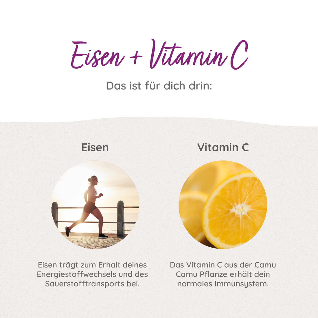 Eisen und Vitamin C gegen Müdigkeit und Erschöpfung und stärkt den Energiestoffwechsel sowie das Immunsystem