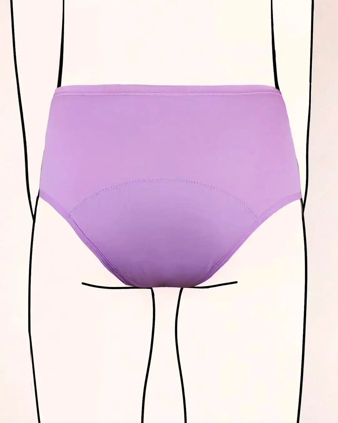 Hintere Ansicht des High Waist unserer Periodenunterwäsche für Teenager in High Waist. Für die Menstruation von Mädchen mit hohen Bund. Mit sicherem Auslaufschutz, Biozidfreie Menstruationsunterwäsche nachhaltig. #farbe_flieder