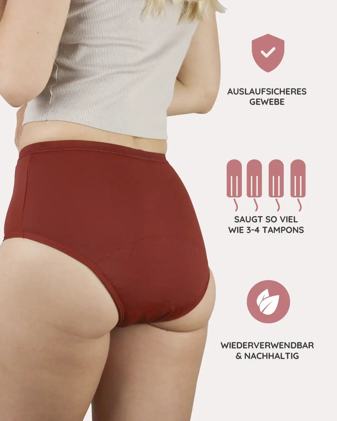 MYLILY Organic Femcare Vorteile der Menstruationsunterwäsche für Teens, auslaufsicher, zuverlässig und bequem. Für Teenies die perfekte Periodenunterwäsche. #farbe_hagebutte