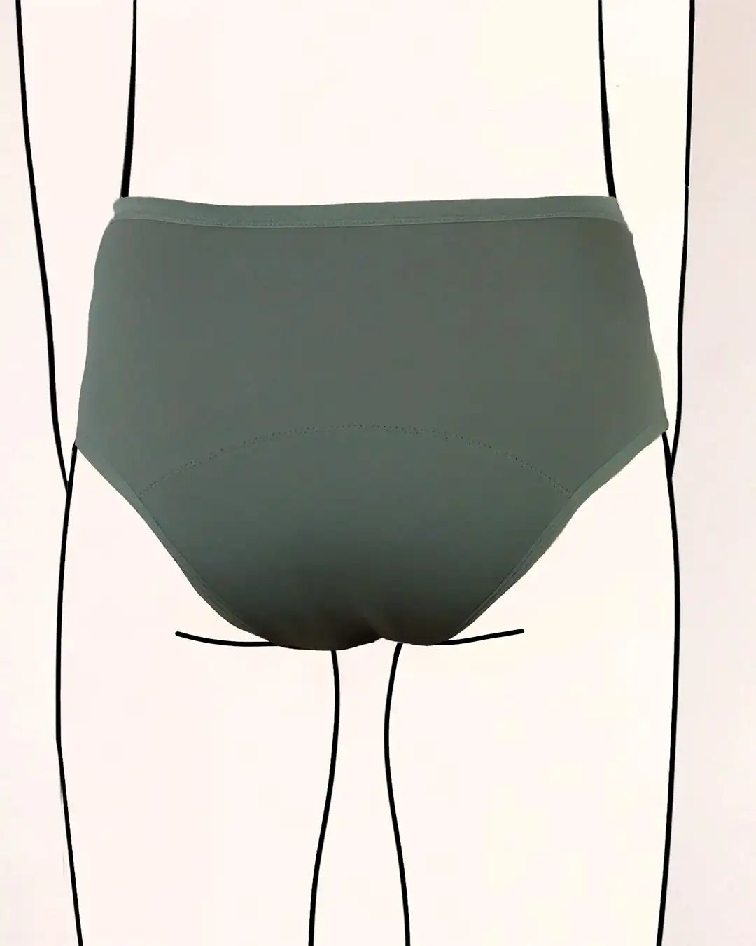 Hintere Ansicht des High Waist unserer Periodenunterwäsche für Teenager. Für die Menstruation von Mädchen. Mit sicherem Auslaufschutz, Biozidfreie Menstruationsunterwäsche #farbe_salbei