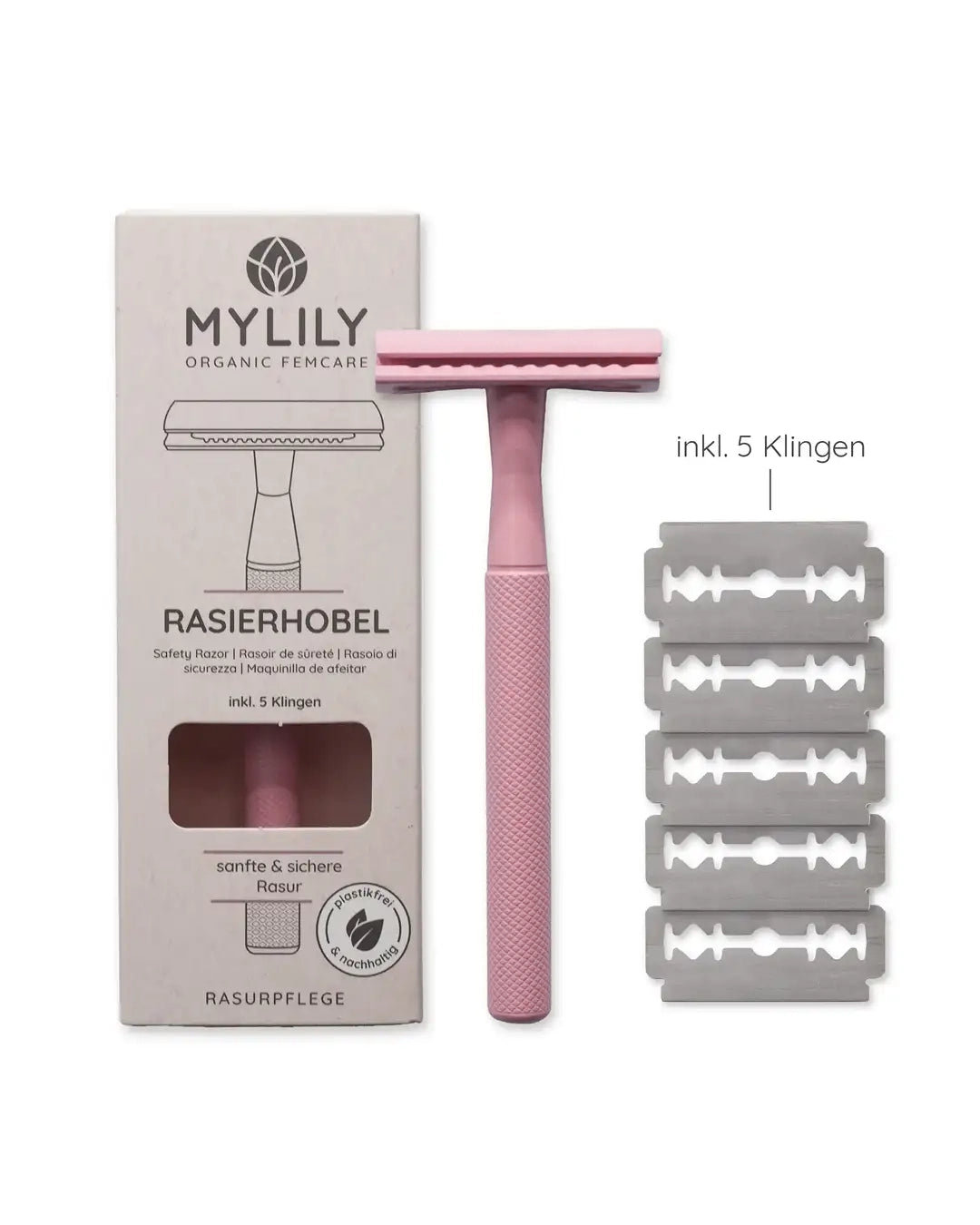 MYLILY Rasierhobel für nachhaltige Intimrasur ohne Pickel. Zero-Waste Nassrasierer in Rosa.