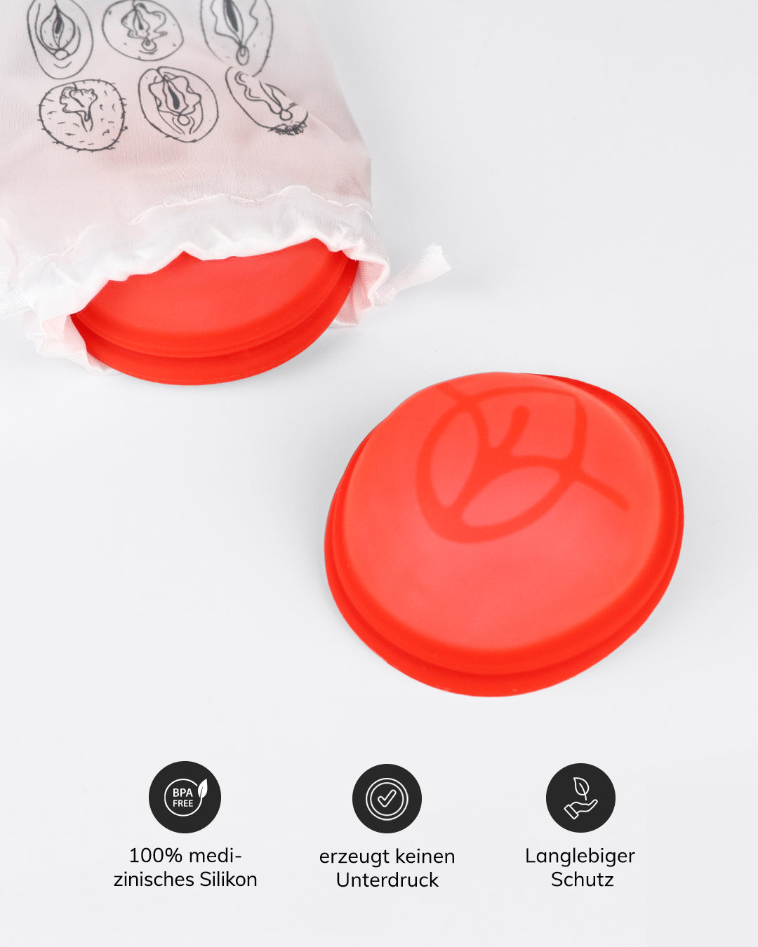 Die Menstruationsdisk ist flexibel, erzeugt keinen Unterdruck und besteht aus 100% medizinischem Silikon.
