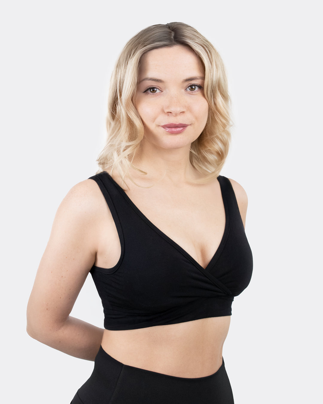 Mylily Still-BH schwarz mit V-Ausschnitt – weicher BH für Schwangerschaft und Stillzeit ohne Bügel