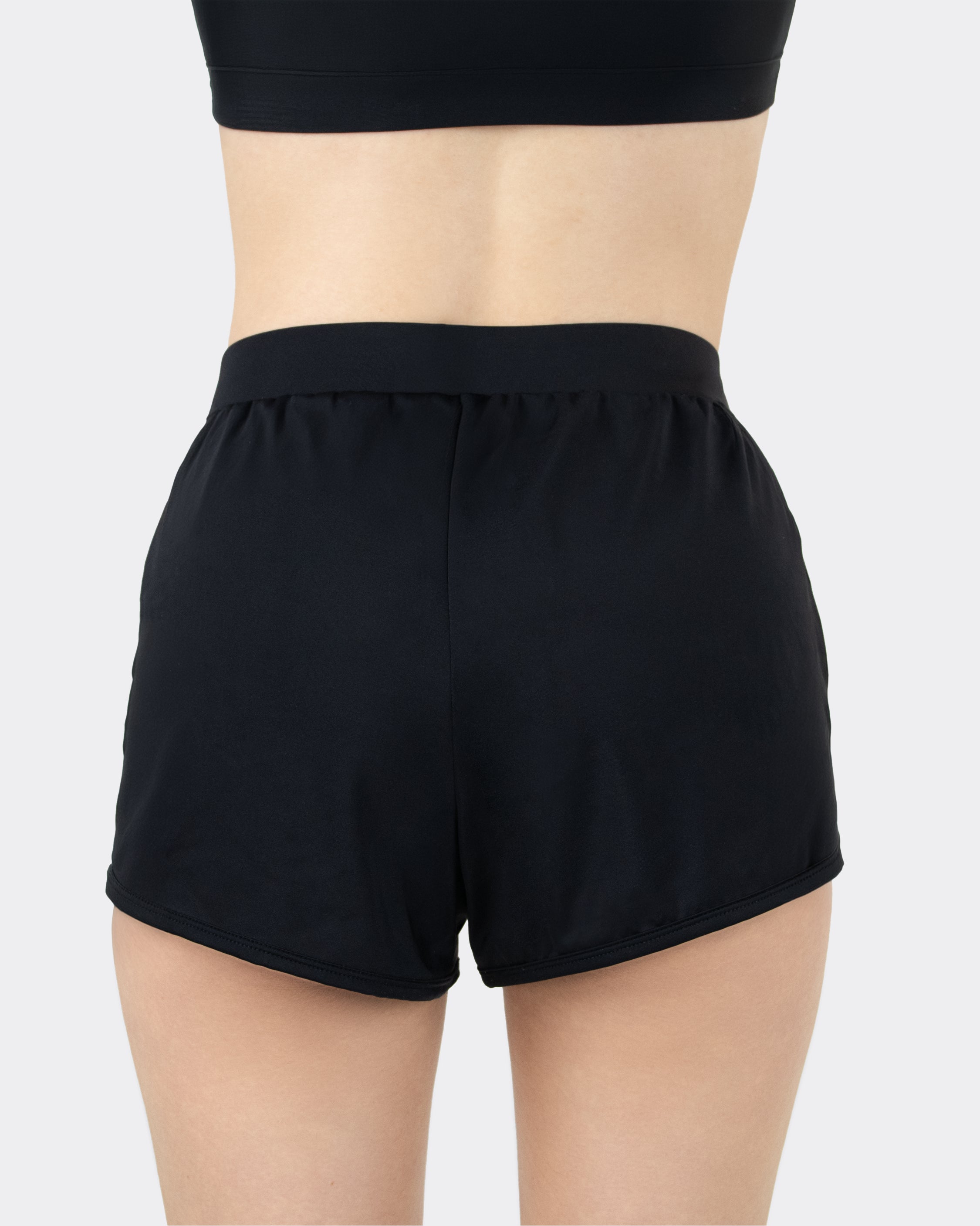 MYLILY Teens Perioden Badeshorts Schwarz – Rückenansicht, sportlicher Schnitt mit Komfortbund