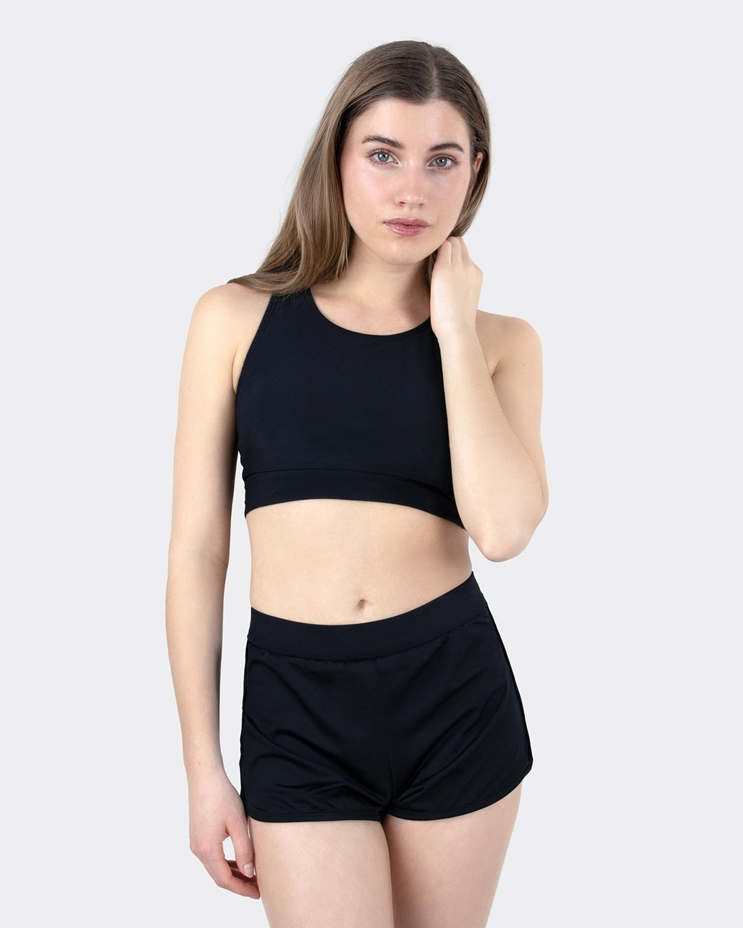 MYLILY Teens Perioden Badeshorts Set Schwarz – sportives Bademode-Set mit Racerback-Top