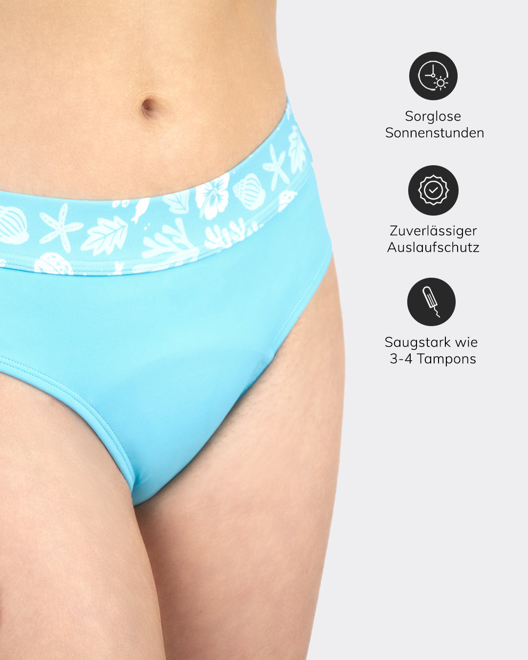 MYLILY Teens Perioden Bikini Hose Hellblau Meeresprint – Auslaufschutz, saugstark wie 3–4 Tampons
