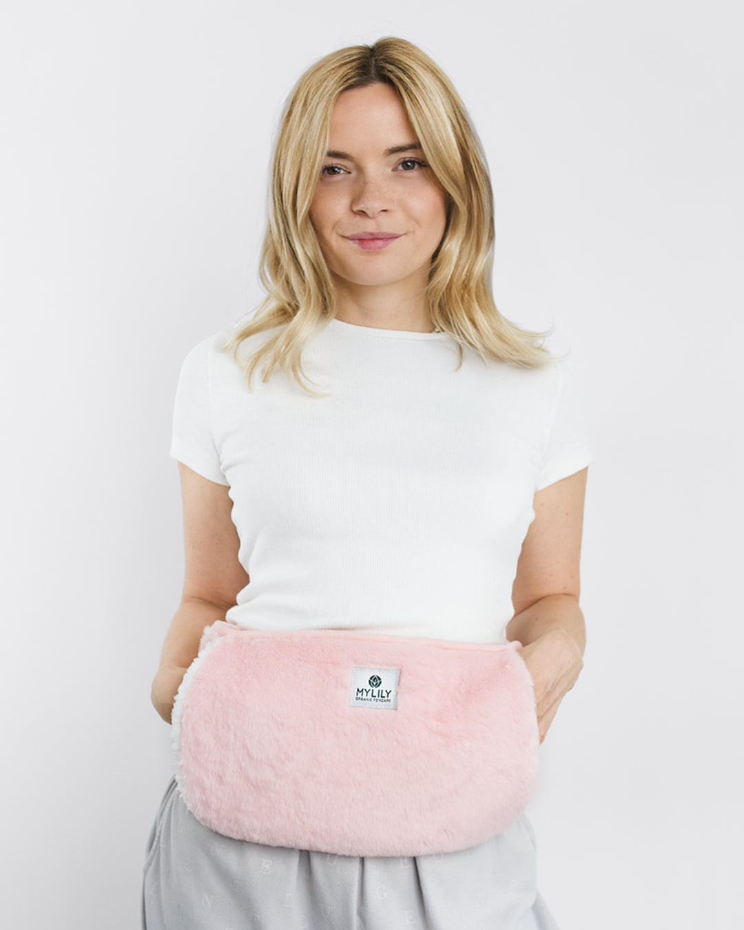 MYLILY Wärmflaschengürtel, Wärmflasche und Wärmflaschenbezug in rosa.