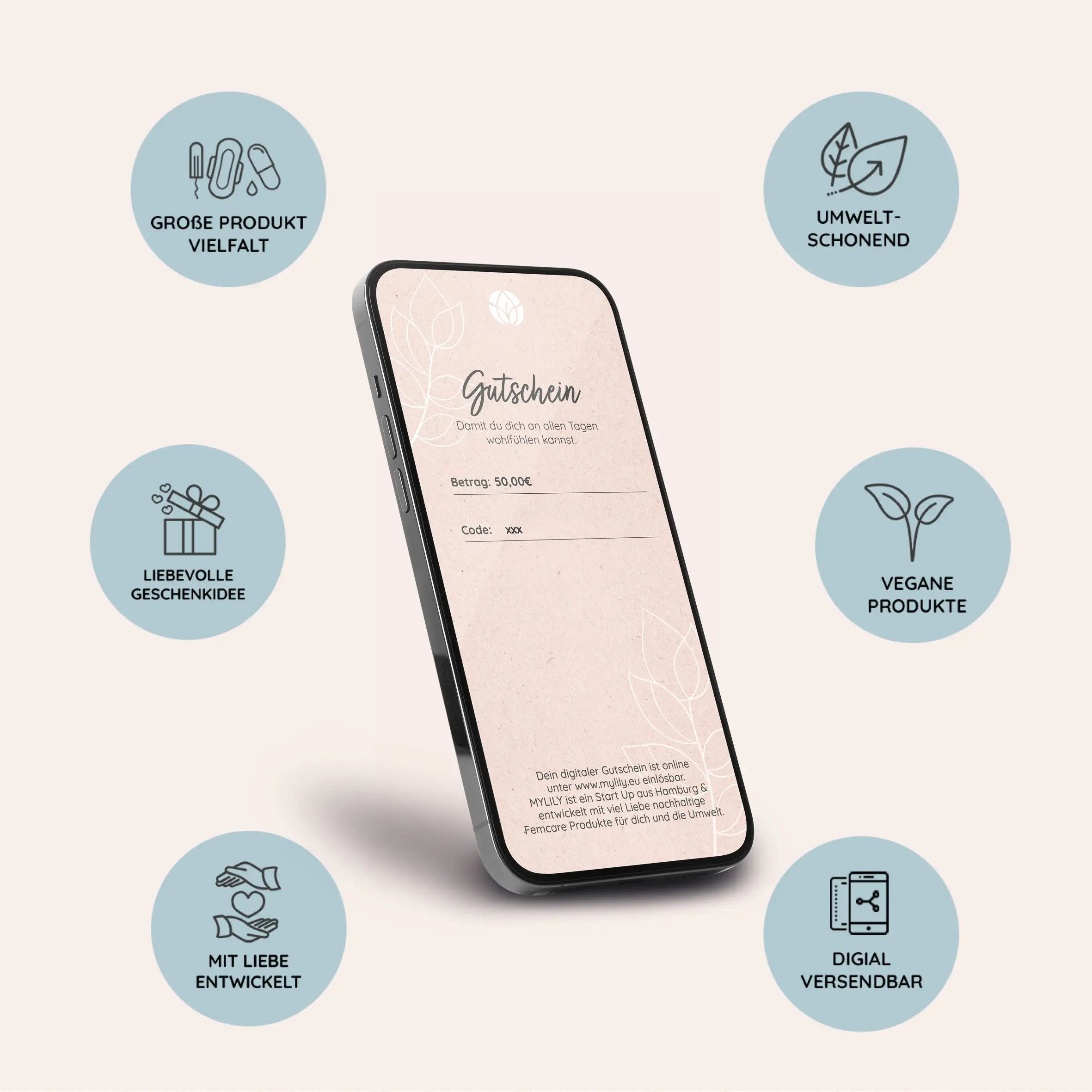 Der Geschenkgutschein in digitaler Form ist unter anderem umweltschonend, digital versendbar und eine liebevolle Geschenkidee für alle Femcare Fans.