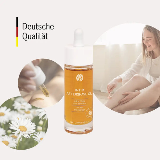 Das Intim Aftershave Öl von MYLILY wird in Deutschland hergestellt | beste Quallität | Rasieröl für die Intimrasur und Intimpflege