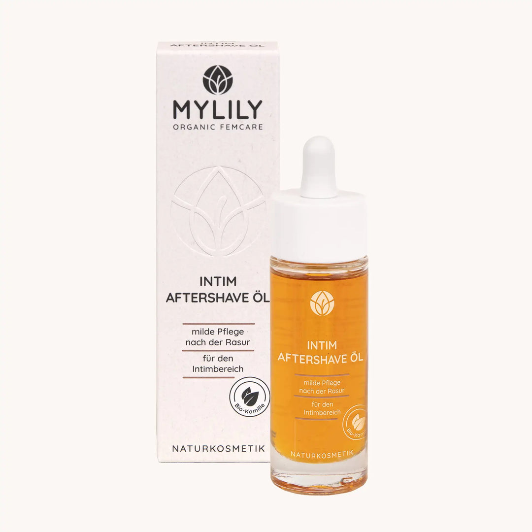 Das MYLILY Intim Aftershave Öl / Rasieröl mit Verpackung | gegen Intimpickel | natürliche Inhaltsstoffe | Aftershave Öl für die Intimrasur
