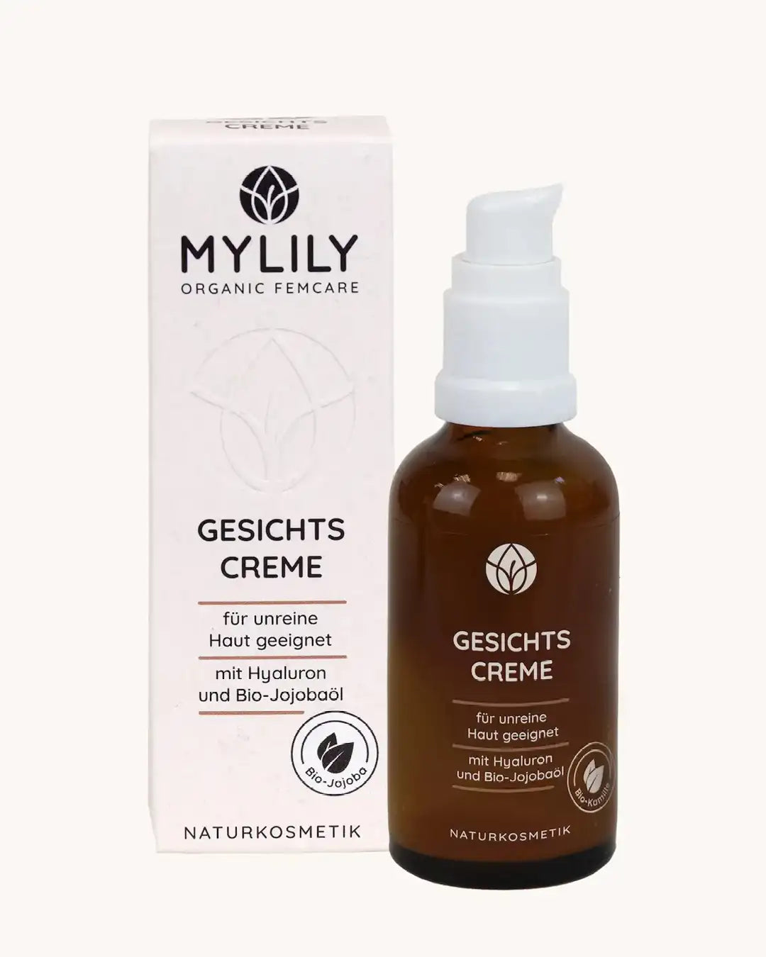 MYLILY Naturkosmetik Produkte entdecke unsere Feuchtigkeitscreme mit Hyaluron und Bio-Jojobaöl. Die Gesichtscreme ist für unreine Haut im Gesicht geeignet.