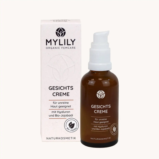 MYLILY Naturkosmetik-Feuchtigkeitscreme mit Hyaluron und Bio-Jojobaöl für unreine Haut im Gesicht.