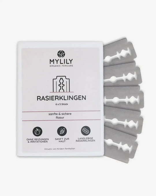 6x5 Stück Rasierklingen Packung für eine nachhaltige Intimrasur. Perfekt für eine Rasur ohne Rasierpickel. Der Damenrasierer für Haarentfernung durch Nassrasur - 6x5er Sparset