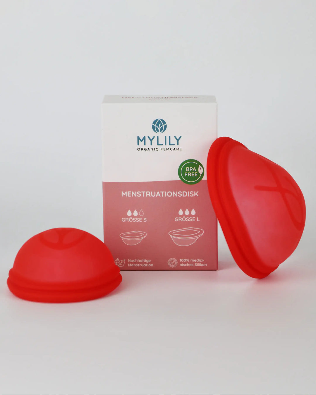 Die Menstruationsscheiben von MYLILY für eine nachhaltige Menstruation. Aus 100% medizinischem Silikon als nachhaltiges Periodenprodukt. 