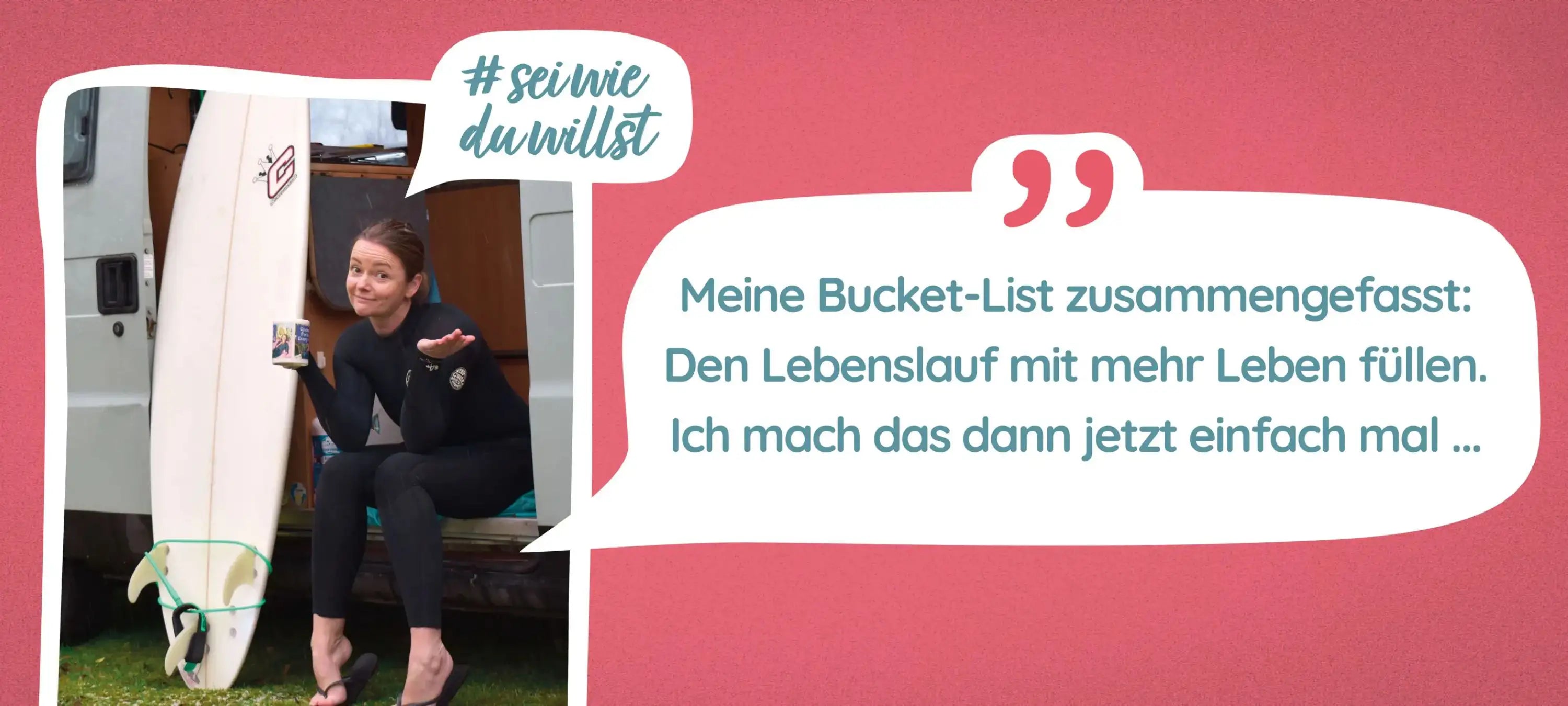 Eine junge Frau mit Surfboard wird abgebildet. Sie setzt sich dafür ein, an seine Träume zu glauben.