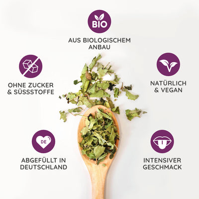 Vorteile des MYLILY Tees: aus biologischem Anbau, ohne Zucker und Süßstoff, aus Deutschland und intensiv und lecker - natürlich vegan