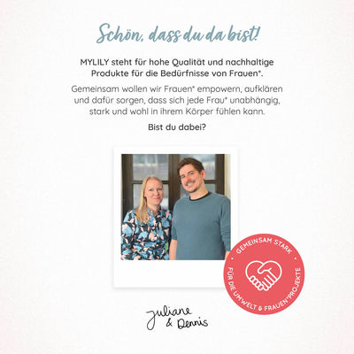 Dennis und Juliane arbeiten mit Herzblut an unseren veganen Produkten und wollen dabei Frauen empowern und unterstützen